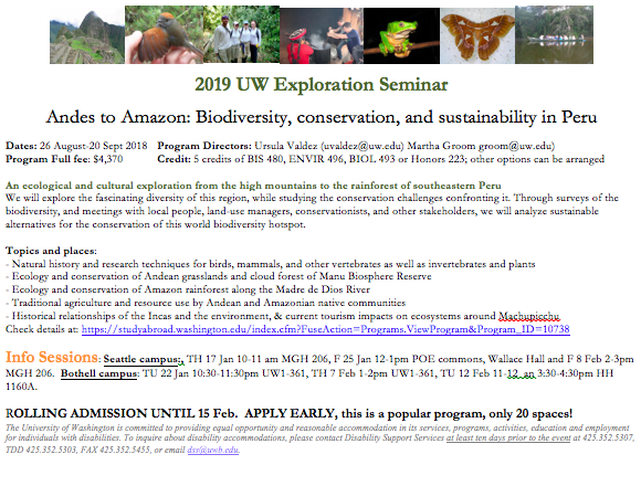 flyer for 2019 Andes to Amazon study abroad