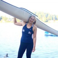 Irissa with/in her competitive sprint kayak. Irissa Danke