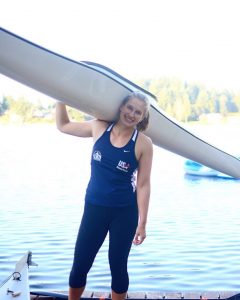 Irissa with/in her competitive sprint kayak. Irissa Danke