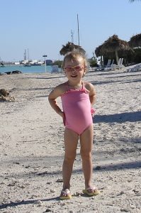 Sofia as a child pictured on a beach.