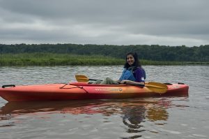 Mugdha Chiplunkar in a kayak in a wetland