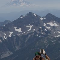 Man in front of Mt Rainier