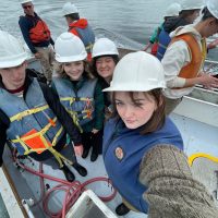 A selfie of me and my Friday Harbor classmates heading out on the research vessel the Kittiwake.