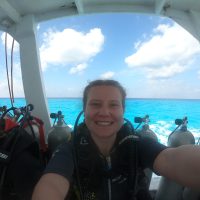 Selfie onboard a scuba diving boat after obtaining my open water certification in Cozumel.