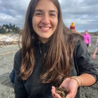 Holding shrimp at Jackson beach after seine