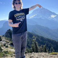 Person in front of Mt Rainier