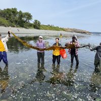group with long piece of kelp